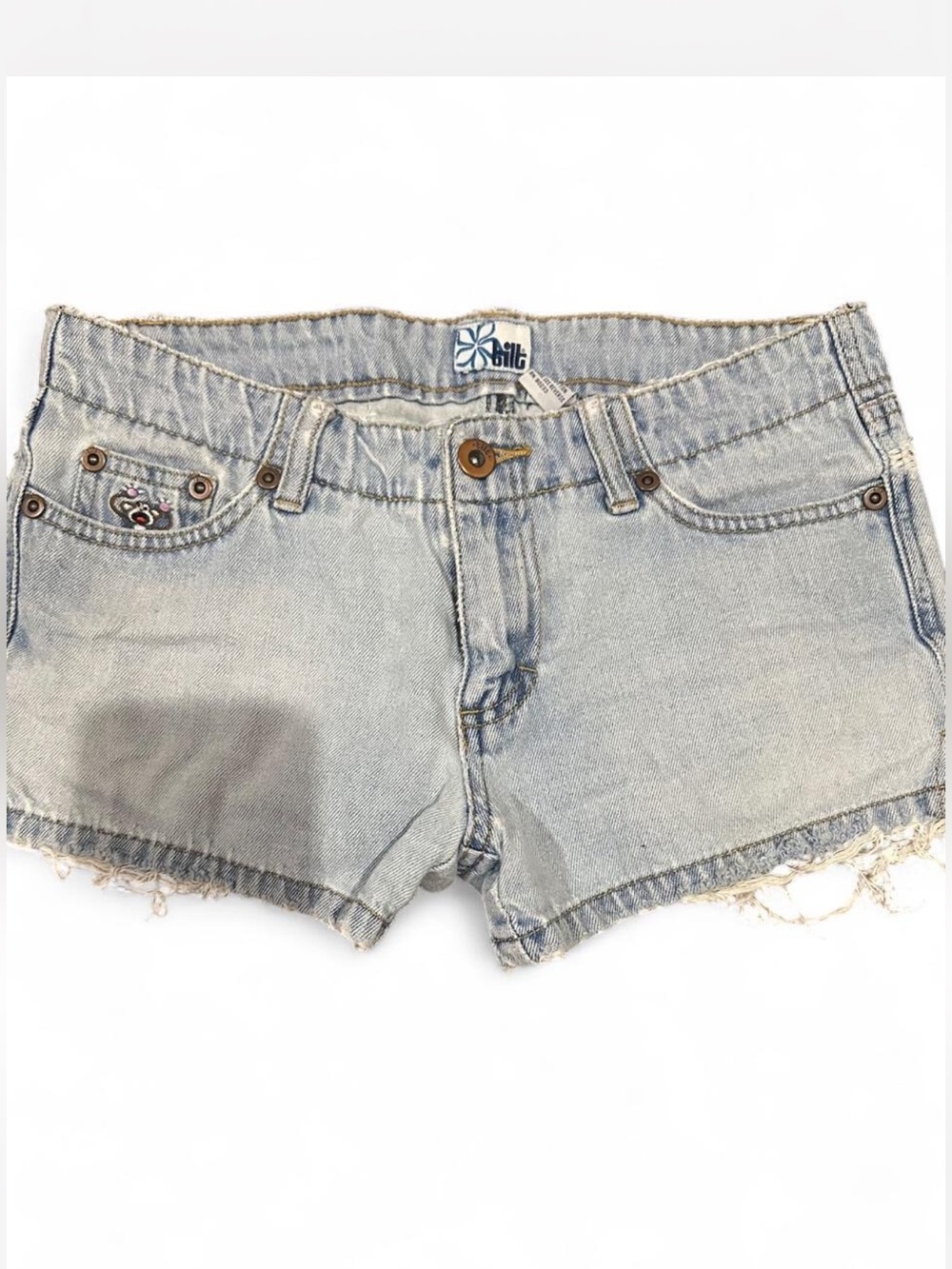 Vintage Y2K Tilt Low Rise Denim Micro Shorts Embroidered Distressed Jean Shorts